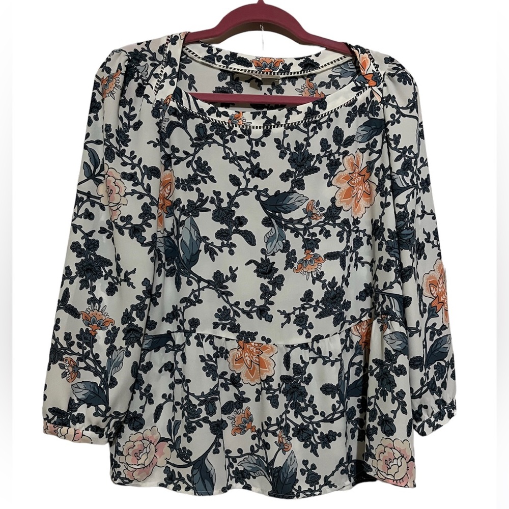 LOFT Floral‎ Women’s top Ruched Waist . Long Sleeve.Sz M